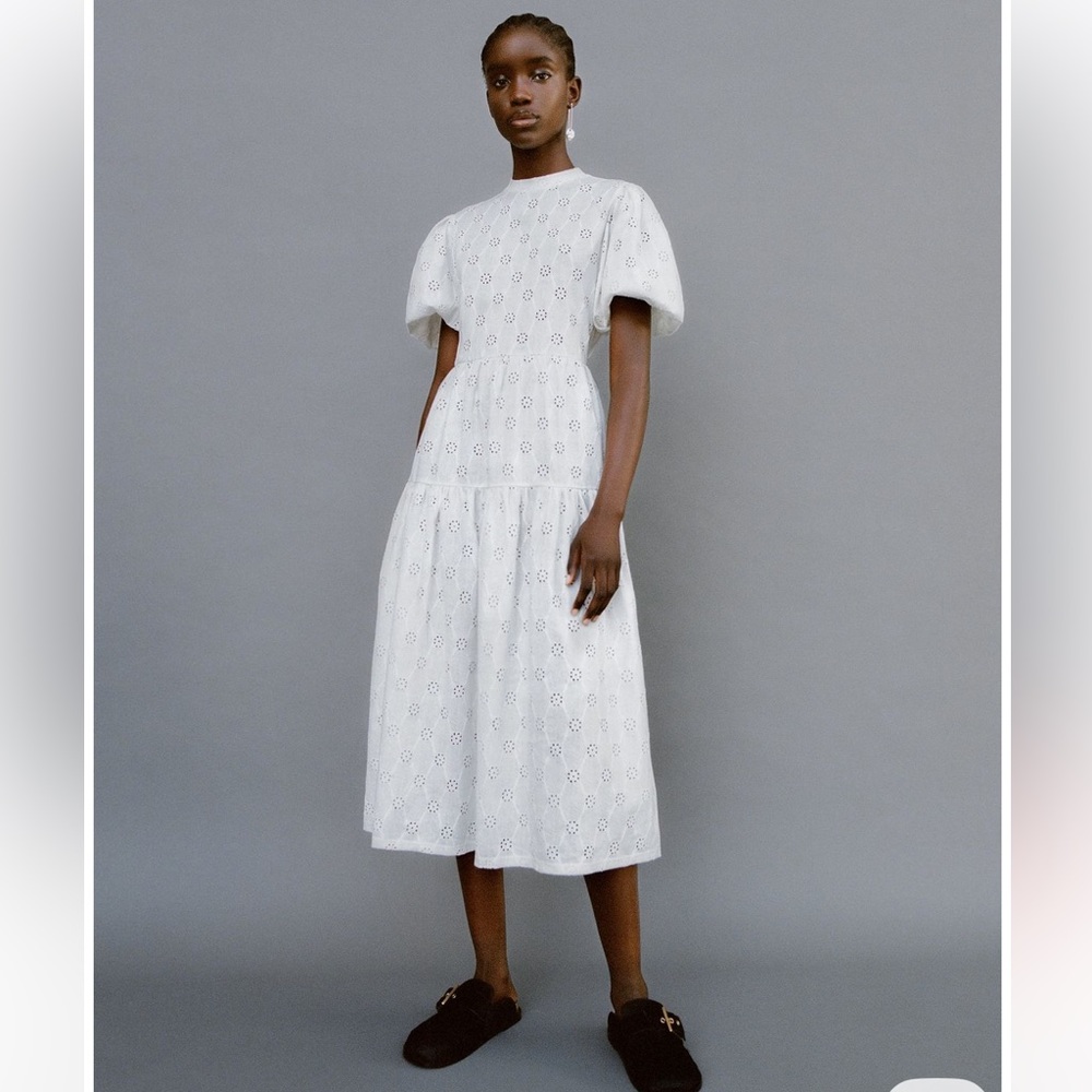 Club Monaco Swing linen cotton midi dress white